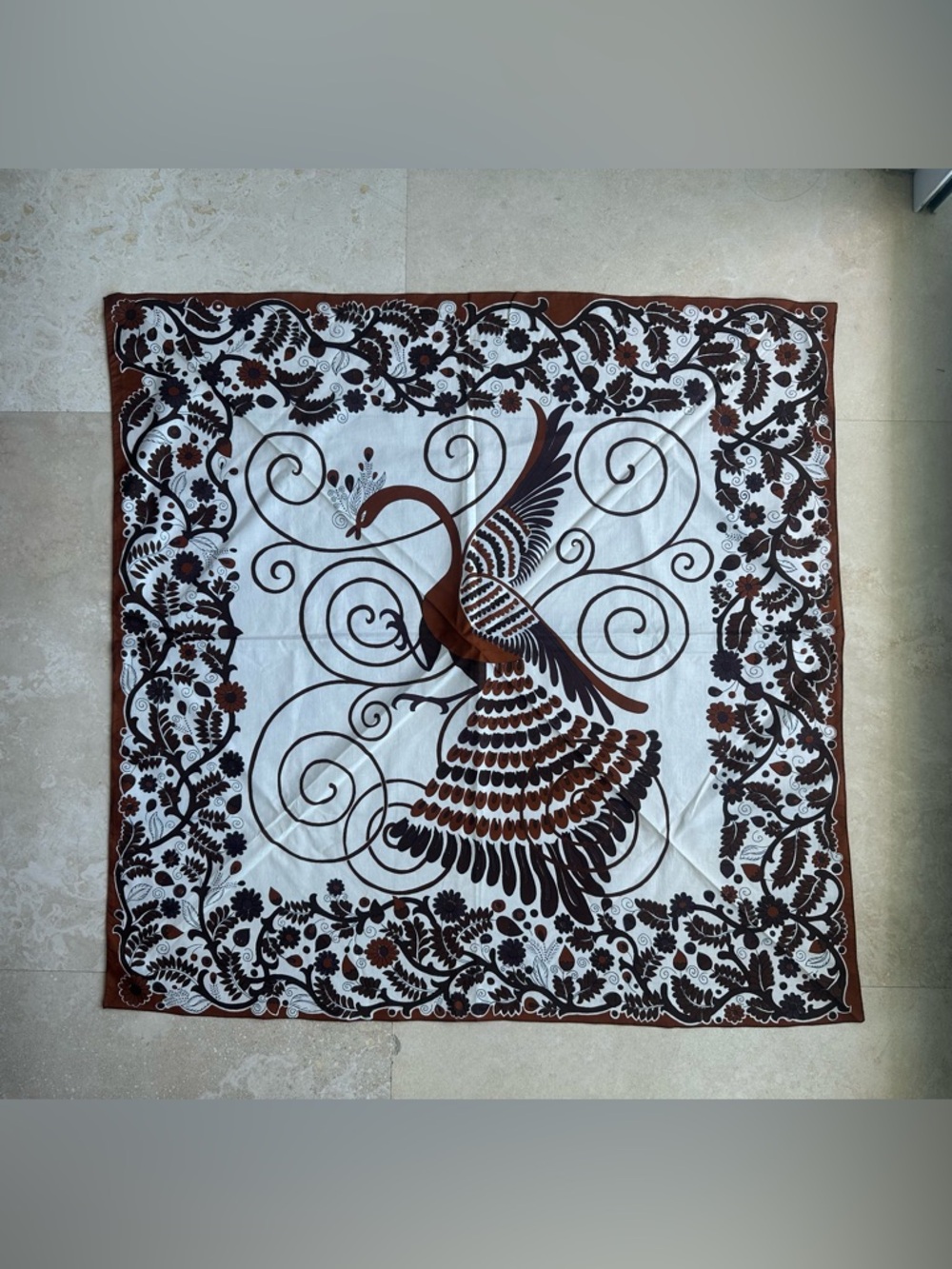 Brown & Black Peacock Print Square Scarf